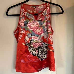 Red silk tank top